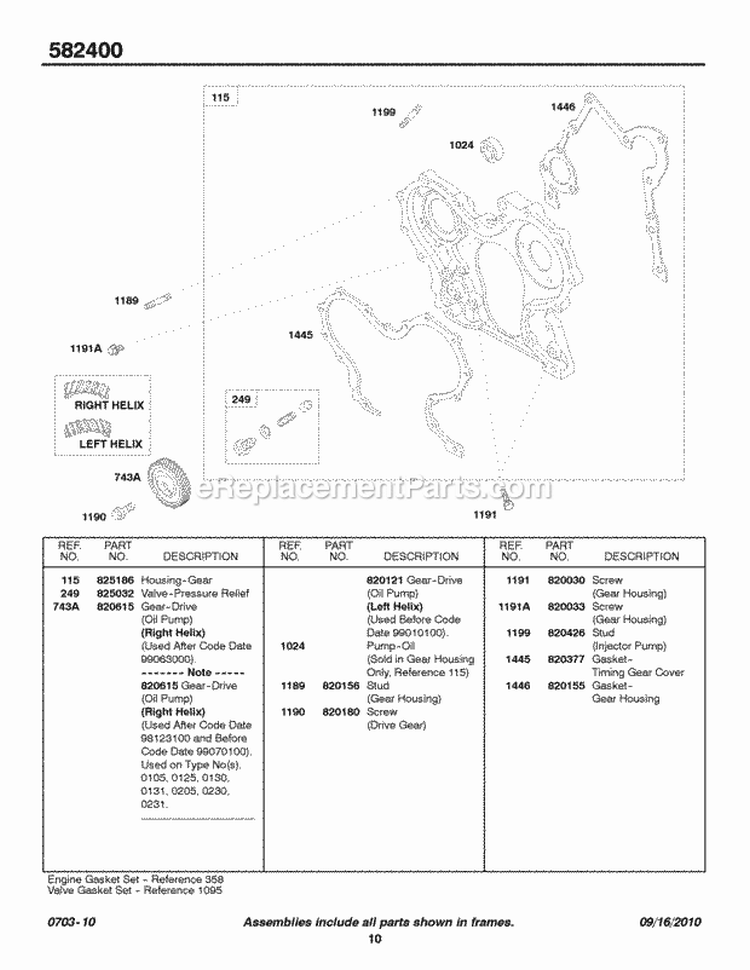 Gear Housing Diagram and Parts List for 582447-0476-E2  Briggs and Stratton Engine